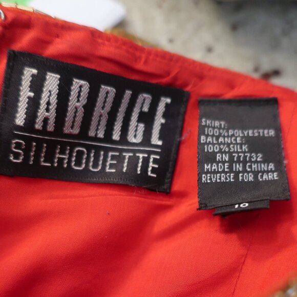 Womens Fabrice Silhouette Red Gold Beads Sequin Silk Satin Formal Gown Dress 10* - Picture 15 of 16